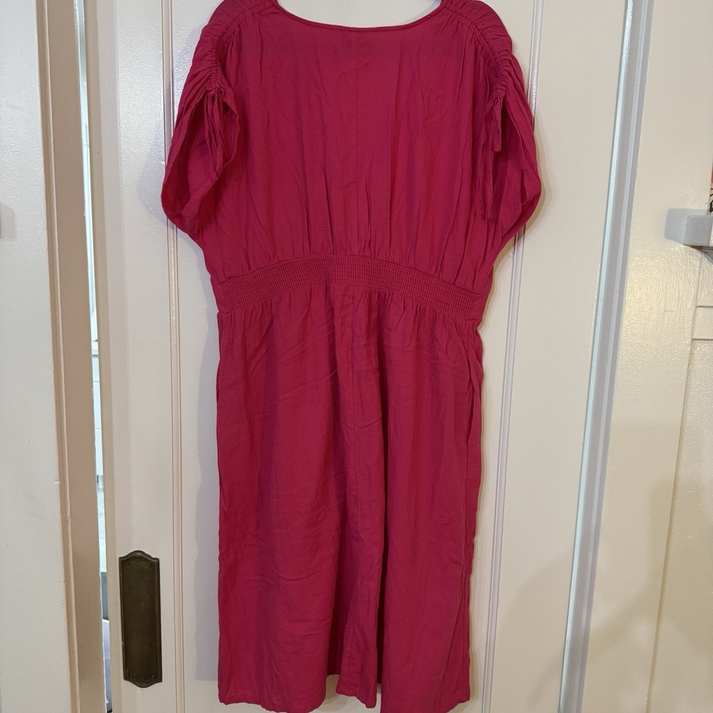 Ava & Viv Women's Plus Size 1X Dress Dolman Sleeve Midi w/ Pockets Magenta - Picture 3 of 7